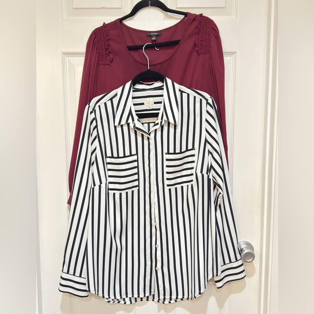 XL pair of dress shirts/tops Black & White Striped Button-Down Shirt & flowy top